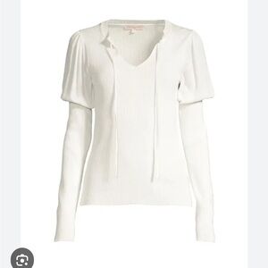 Rebecca Taylor ruffled rib-knit puff-sleeve pullover size medium